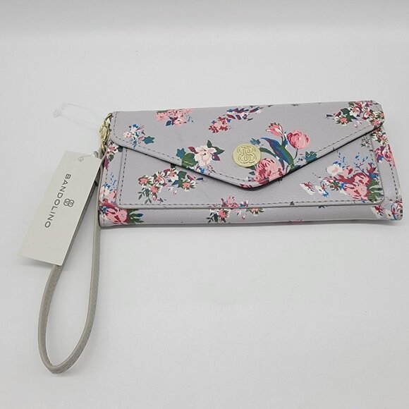 BANDOLINO Wristlet Wallet Clutch Gray with Floral Design New With Tags NWT - Picture 1 of 7
